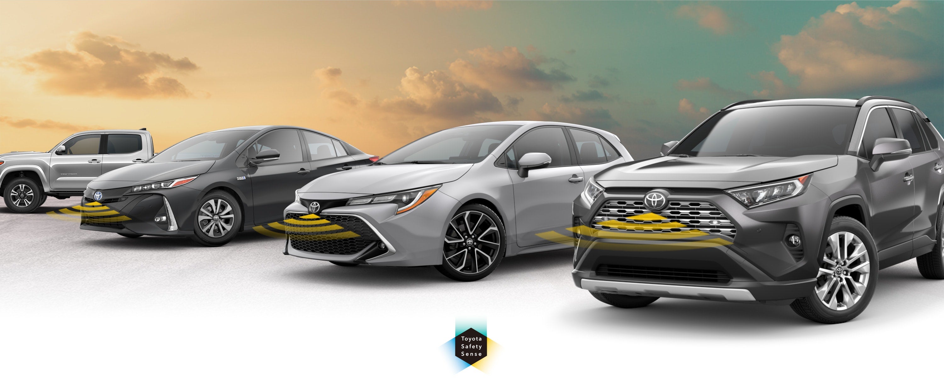 Toyota Safety Sense: Designed for Safety. Options shown on Toyota models including RAV4, Tacoma, and Camry, available now at Livermore Toyota in Livermore CA.